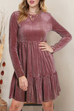 Long Sleeve Tiered Textured Velvet Dress