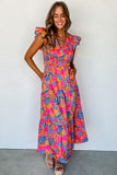 Boho Floral V Neck Ruffle Tiered Long Dress