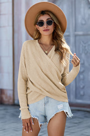 Wrap V Neck Waffle Sweater