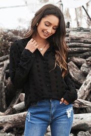 Long Sleeve Button Fuzzy Polka Dot Shirt