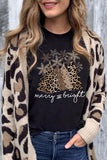 Leopard Christmas Tree Graphic Crew Neck T Shirt