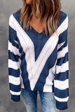 Striped Colorblock V Neck Knitted Sweater