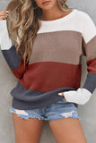 Color Block Knitted O-neck Pullover Sweater