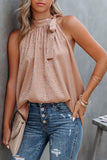 Blush Pink Sleeveless Tie Mock Neck Leopard Tank Top