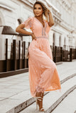 V Neck High Waist Lace Full Length Maxi Dress