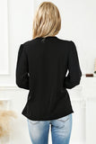 Solid Surplice Neck Shirred Cuffs Draped Blouse