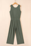 Buttoned Drawstring Waist Sleeveless Wide Leg Jumpsuit