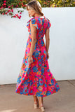 Boho Floral V Neck Ruffle Tiered Long Dress