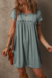 Frilled Gathered Seam Round Neck T Shirt Dress