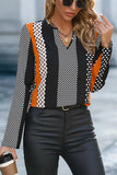 Geo Print Colorblock Notched V Neck Blouse