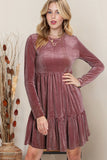 Long Sleeve Tiered Textured Velvet Dress