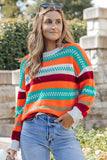 Multicolor Color Block Striped Loose Sleeve Sweater