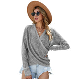 Wrap V Neck Waffle Sweater