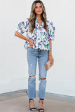 Floral Ricrac Trim Half Sleeve Peplum Top