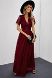 V Neck High Waist Lace Full Length Maxi Dress