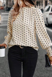 Polka Dot Print Frilled Collar Lantern Sleeve Blouse