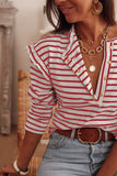 Striped Print Ruffled Buttoned Long Sleeve Top