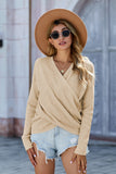 Wrap V Neck Waffle Sweater