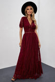 V Neck High Waist Lace Full Length Maxi Dress