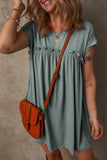 Frilled Gathered Seam Round Neck T Shirt Dress