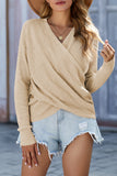 Wrap V Neck Waffle Sweater