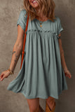 Frilled Gathered Seam Round Neck T Shirt Dress