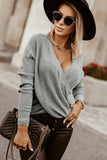 Wrap V Neck Waffle Sweater