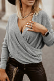 Wrap V Neck Waffle Sweater