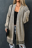 Plaid Knitted Long Open Front Cardigan