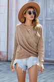 Wrap V Neck Waffle Sweater