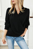 Solid Surplice Neck Shirred Cuffs Draped Blouse