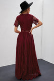 V Neck High Waist Lace Full Length Maxi Dress