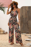 Floral Print Belted Wide Leg Jumpsuit