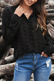 Long Sleeve Button Fuzzy Polka Dot Shirt