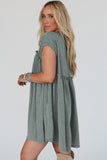 Frilled Gathered Seam Round Neck T Shirt Dress