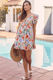 Floral Ruffle Sleeve V Neck High Waist Mini Dress