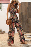 Floral Print Belted Wide Leg Jumpsuit