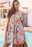 Floral Ruffle Sleeve V Neck High Waist Mini Dress