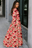 V-neck Bubble Long Sleeve Ruffle Tiered Maxi Dress