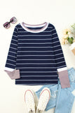 Extend Color Block Cuffs Rib Knit Striped Pullover