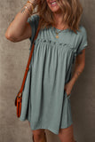 Frilled Gathered Seam Round Neck T Shirt Dress