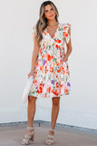 Floral Ruffle Sleeve V Neck High Waist Mini Dress