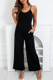 Patch Pockets Spaghetti Strap Wide Leg Jumpsuit