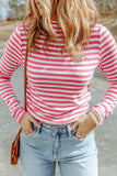 Striped Print Textured Knit Long Sleeve Tee