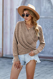 Wrap V Neck Waffle Sweater