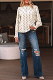 Polka Dot Print Frilled Collar Lantern Sleeve Blouse