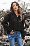 Long Sleeve Button Fuzzy Polka Dot Shirt