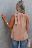 Blush Pink Sleeveless Tie Mock Neck Leopard Tank Top