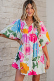 Floral Print Split Neck Babydoll Dress