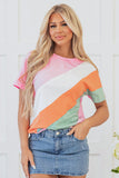 Color Block Patchwork Seamed T Shirt